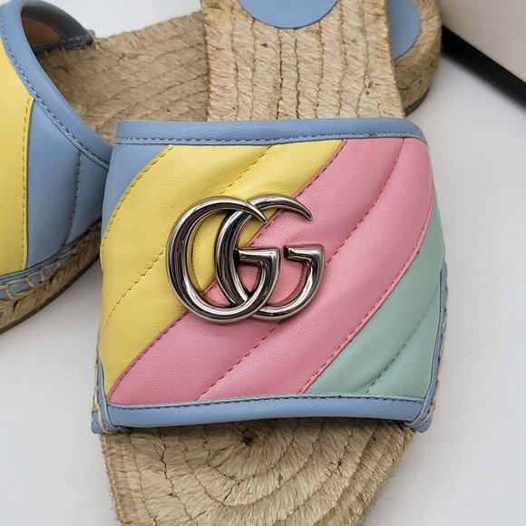 100% Authentic Gucci GG Marmont Multicolor Sandal Espadrilles - Picture 4 of 10